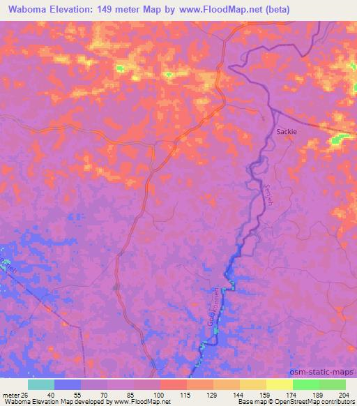 Waboma,Liberia Elevation Map