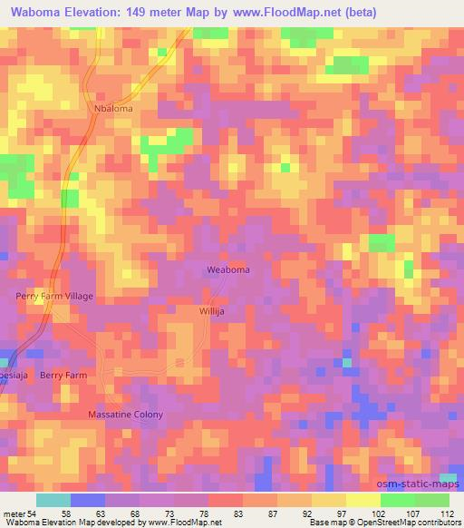Waboma,Liberia Elevation Map