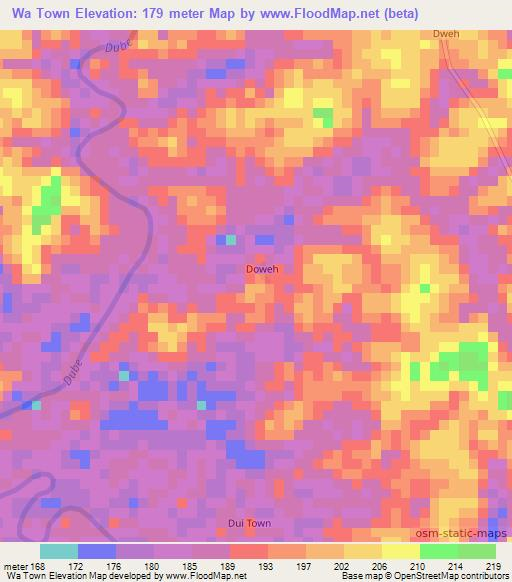 Wa Town,Liberia Elevation Map