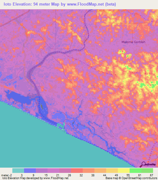 Ioto,Liberia Elevation Map
