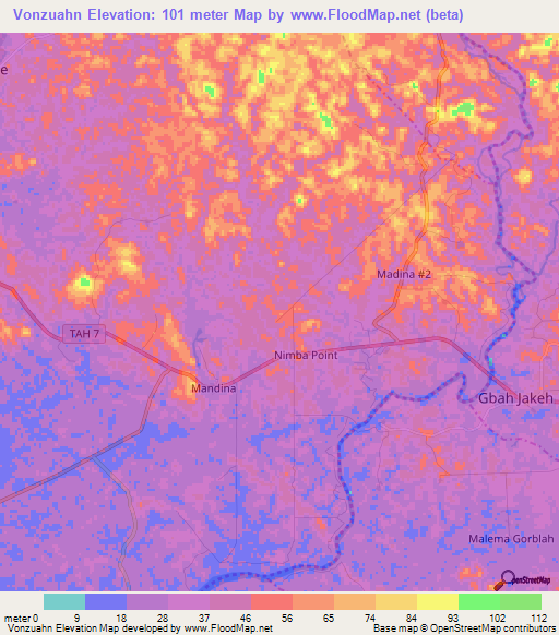 Vonzuahn,Liberia Elevation Map