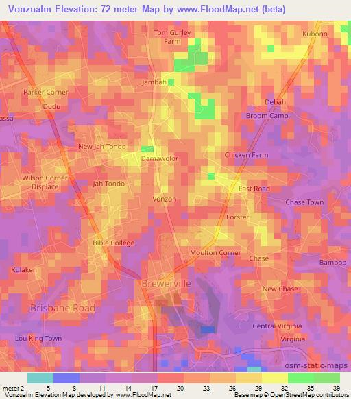 Vonzuahn,Liberia Elevation Map