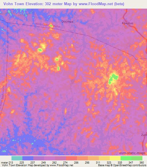 Vohn Town,Liberia Elevation Map