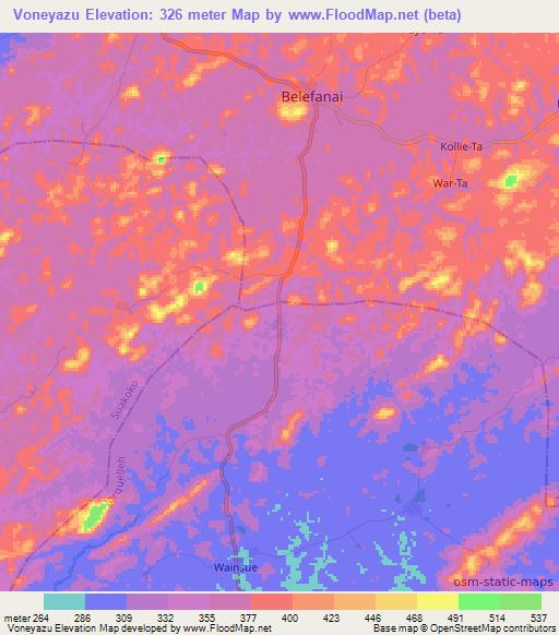 Voneyazu,Liberia Elevation Map