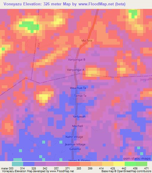 Voneyazu,Liberia Elevation Map
