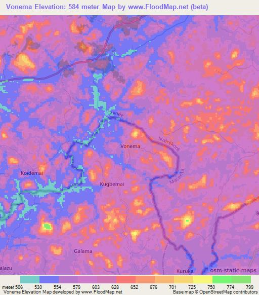 Vonema,Liberia Elevation Map
