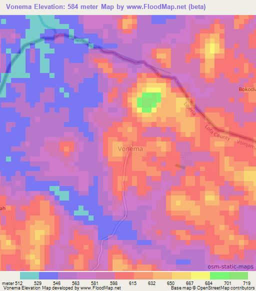 Vonema,Liberia Elevation Map