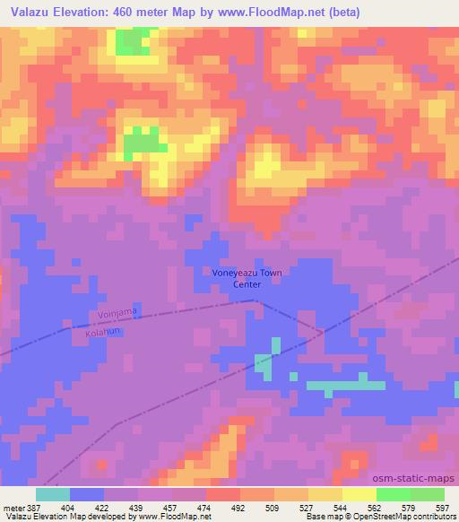 Valazu,Liberia Elevation Map