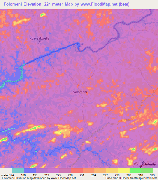 Folomeni,Liberia Elevation Map