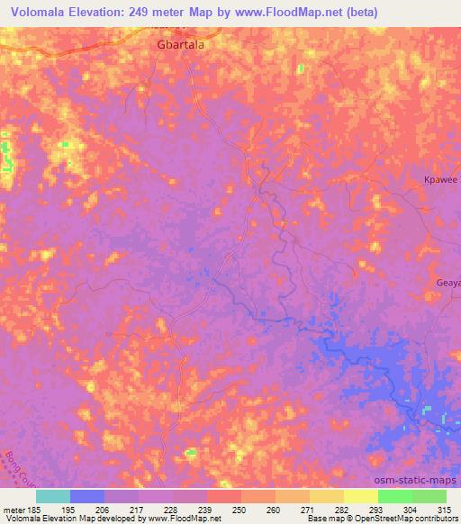 Volomala,Liberia Elevation Map