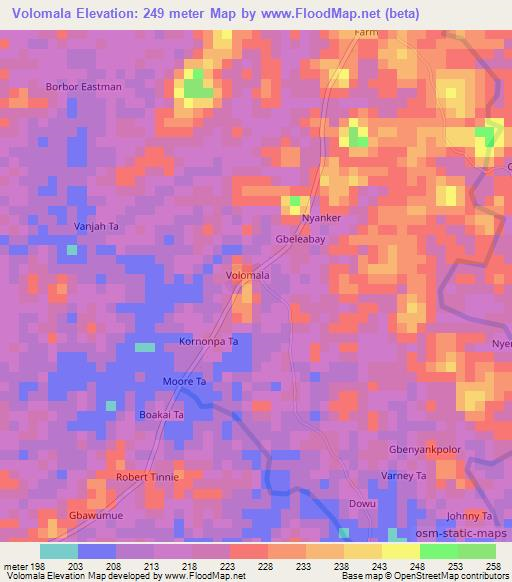 Volomala,Liberia Elevation Map