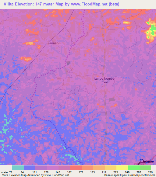 Vilita,Liberia Elevation Map
