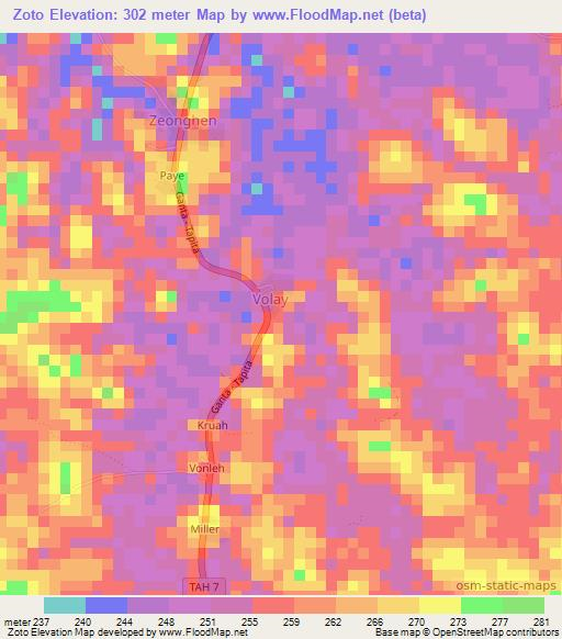 Zoto,Liberia Elevation Map
