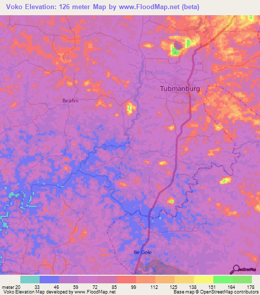 Voko,Liberia Elevation Map