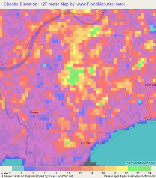 Gbaoko,Liberia Elevation Map