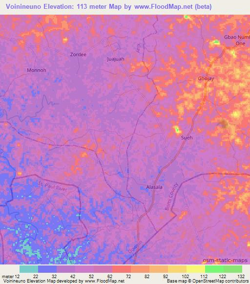 Voinineuno,Liberia Elevation Map