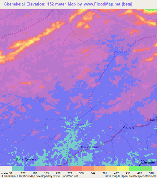 Gbenekelai,Liberia Elevation Map