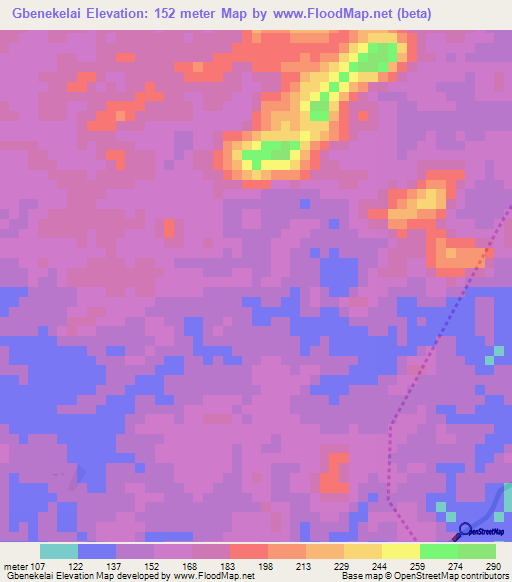 Gbenekelai,Liberia Elevation Map