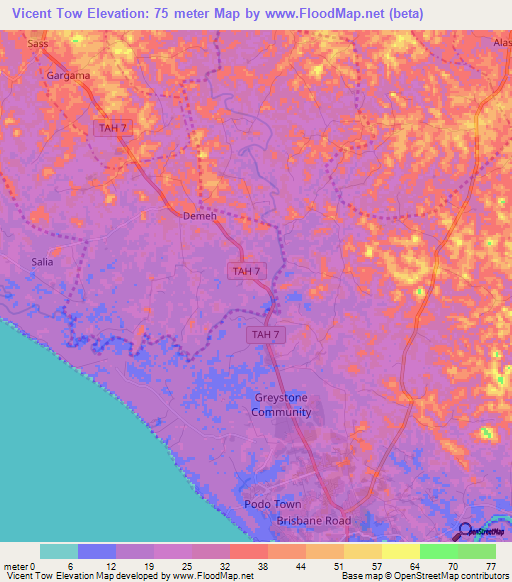 Vicent Tow,Liberia Elevation Map