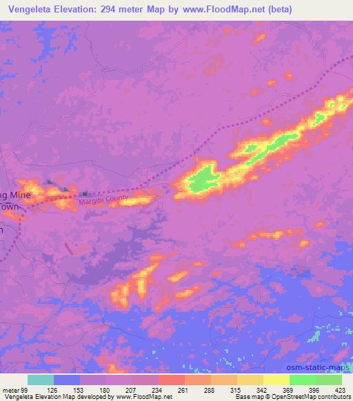 Vengeleta,Liberia Elevation Map