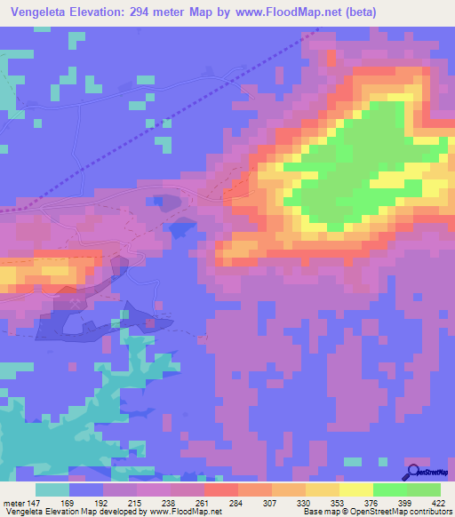 Vengeleta,Liberia Elevation Map