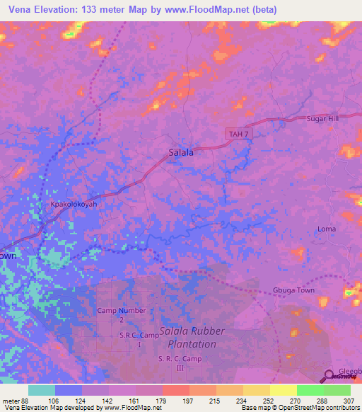 Vena,Liberia Elevation Map