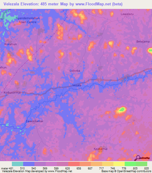 Velezala,Liberia Elevation Map