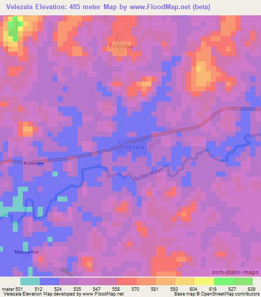 Velezala,Liberia Elevation Map