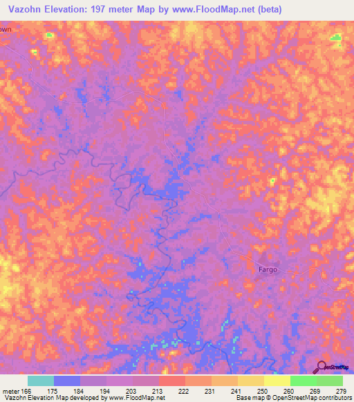 Vazohn,Liberia Elevation Map