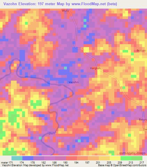 Vazohn,Liberia Elevation Map