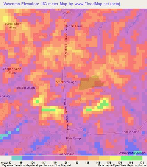Vayenma,Liberia Elevation Map