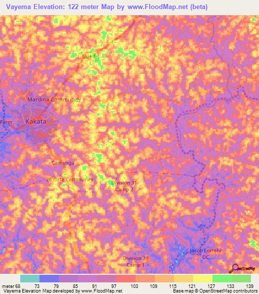 Vayema,Liberia Elevation Map