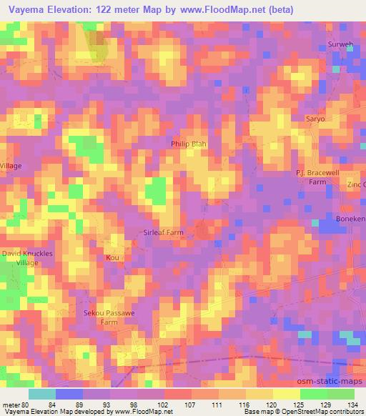 Vayema,Liberia Elevation Map