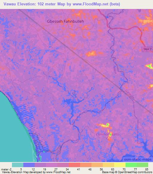 Vawau,Liberia Elevation Map