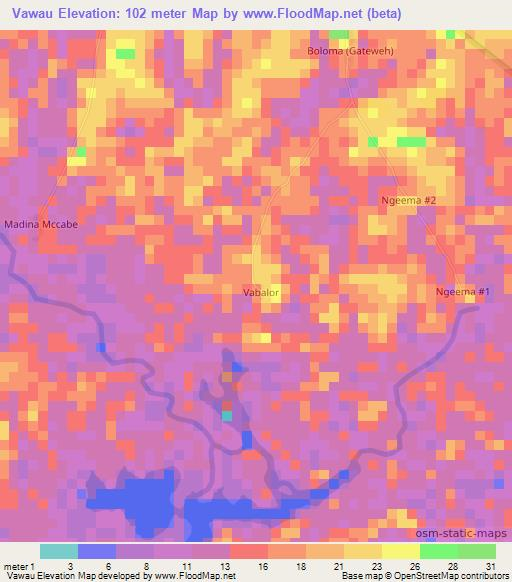 Vawau,Liberia Elevation Map