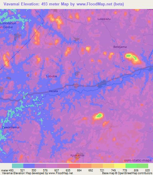Vavamai,Liberia Elevation Map