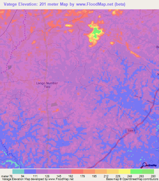 Vatege,Liberia Elevation Map