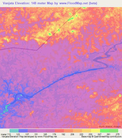 Vanjata,Liberia Elevation Map