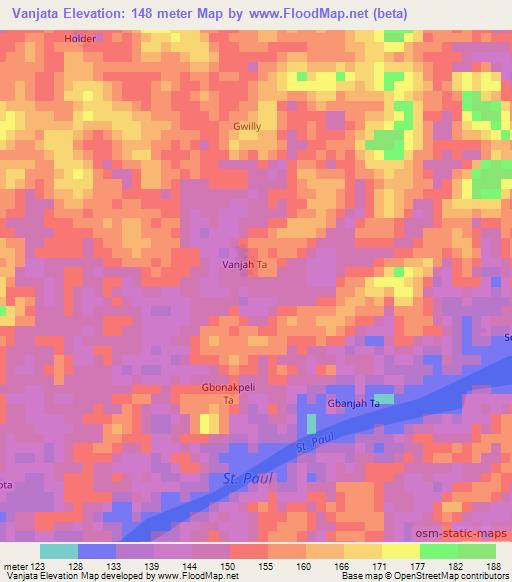 Vanjata,Liberia Elevation Map