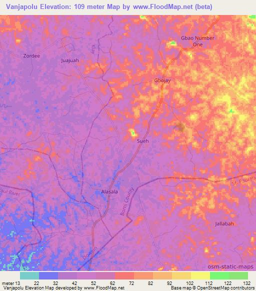 Vanjapolu,Liberia Elevation Map
