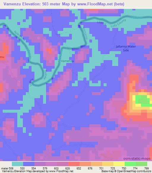 Vamenzu,Liberia Elevation Map