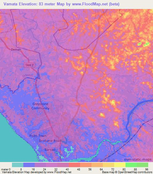Vamata,Liberia Elevation Map