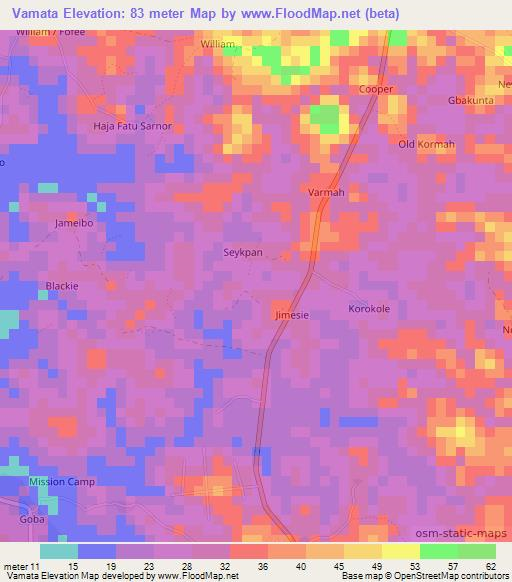 Vamata,Liberia Elevation Map