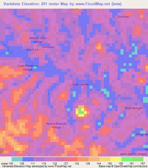 Varteketa,Liberia Elevation Map