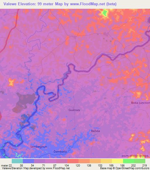 Valewe,Liberia Elevation Map