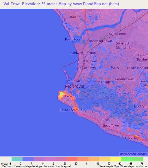 Vai Town,Liberia Elevation Map