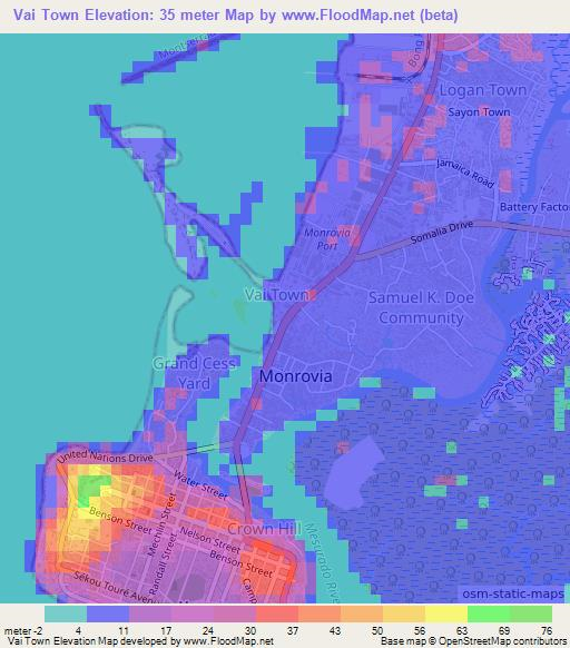 Vai Town,Liberia Elevation Map