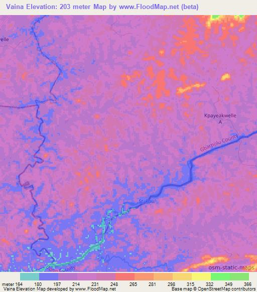 Vaina,Liberia Elevation Map