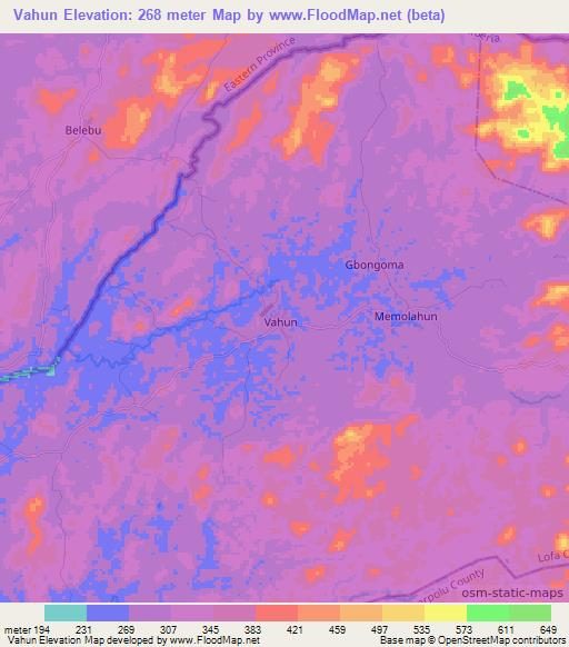 Vahun,Liberia Elevation Map