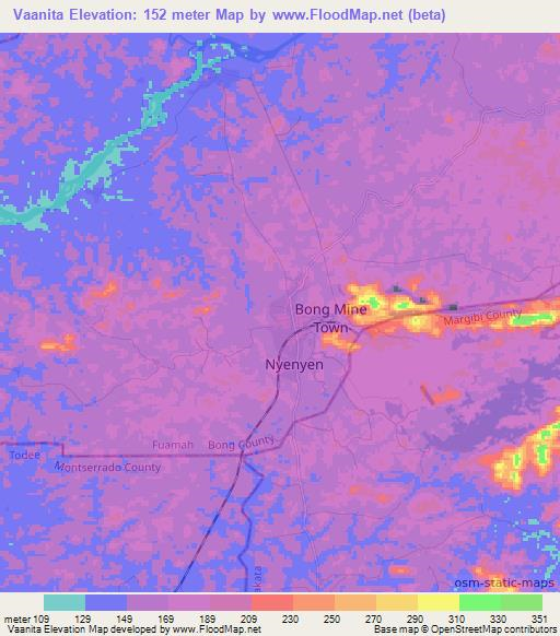 Vaanita,Liberia Elevation Map